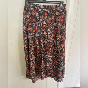 FLORAL ORANGE & DARK BLUE MIDI SKIRT LARGE